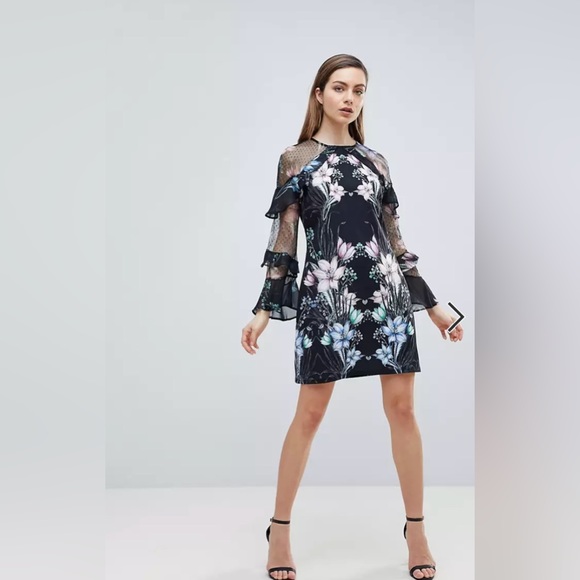 ASOS | Dresses | Asos Lipsy Shift Dress With Ruffle Sleeve In Floral |  Poshmark